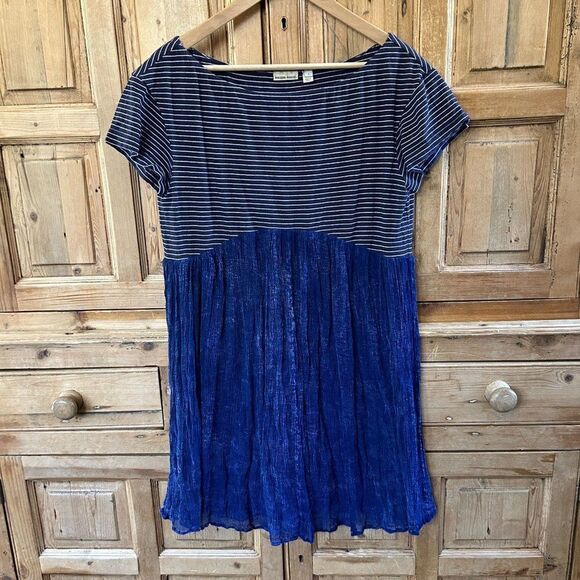 Holding Horses Small Blue White Striped Dress Short‎ Sleeve - Picture 1 of 9